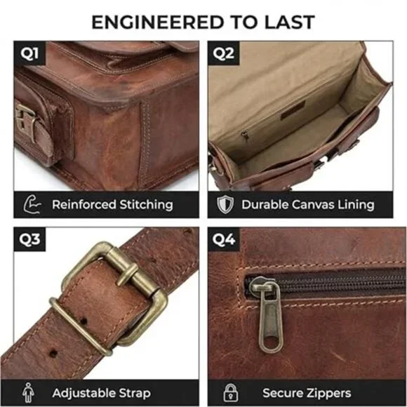 cuero Leather Messenger Bag for Men, 18 Inch Laptop Crossbody, Handmade Leather